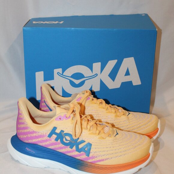 NIB HOKA WOMEN'S MACH 5 ATHLETIC RUNNING‎ SNEAKERS ICYC ORANGE BLUE PINK - Picture 1 of 6